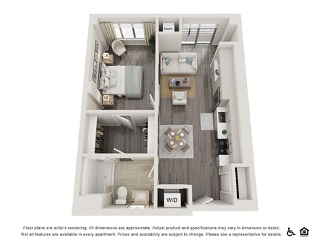 Floor plan for 1 bed, 1 bath, 668 sqft